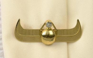 An engraved and textured scarab brooch, with old-cut