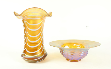 An iridescent art glass group early 20th century