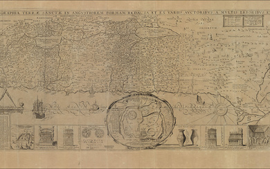 Ancient map, Land of Israel, 1632, cartographer Tirinus Jacobs Latin,...