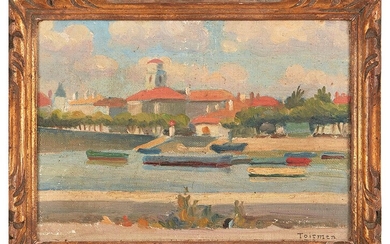 André TOIRMEN (1890-?) L arrière-port de Saint Jean de Luz Huile sur carton toilé signée...
