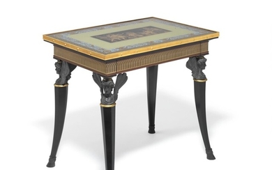 Andrey Nikiforovich Voronikhin, copy after, 20th century: Russian verre eglomise table. H. 78 cm. L. 88 cm. W. 60 cm.