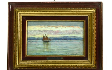 Angelo dall'Oca Bianca (1858 - 1942) IL GARDA olio su tavoletta, cm 17x29...