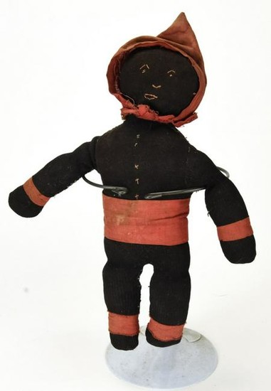 Antique American Handmade Sock & Cloth Black Doll