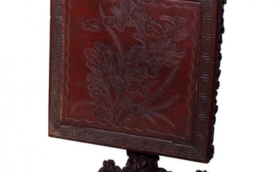 Antique Chinese Deeply Carved Hardwood Tilt-Top Table