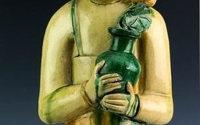 Antique 19th C Chinese Sancai Glazed Pottery Boy Statue