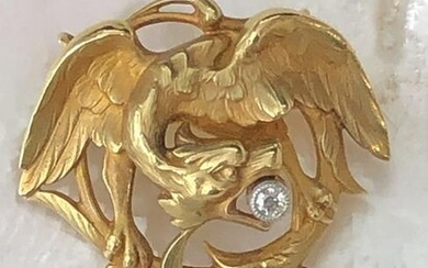 Antique Gold and Diamond Falcon Pin