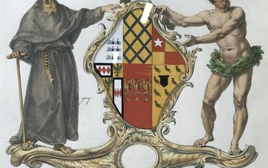 Antique Hand Colored Coat of Arms Engraving 18c.