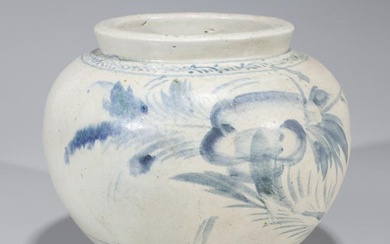 Antique Korean Blue & White Ceramic Jar