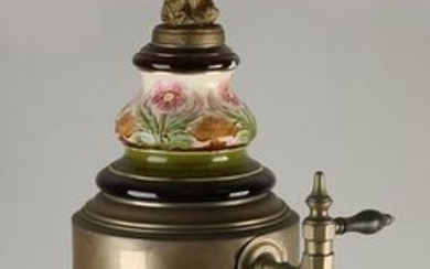 Antique Majolica beer tap with floral decoration.