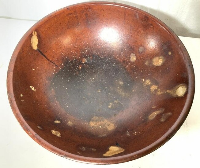 Antique Signed 19in. Wood Bowl Centerpiece
