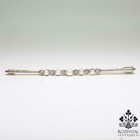 Antique Victorian 18k Gold Diamond & Pearls Brooch