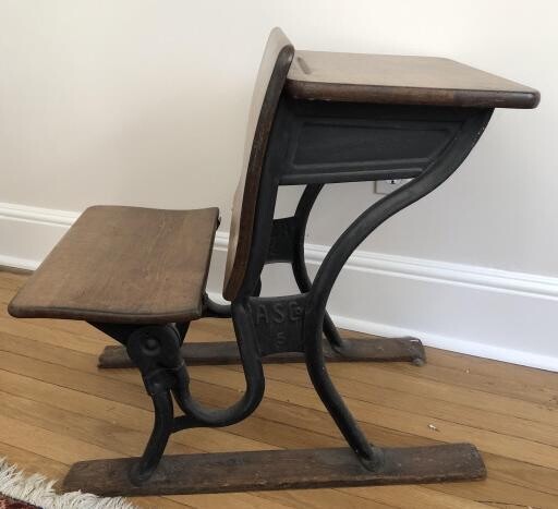 Antique Wood & Cast Iron Combination School Desk