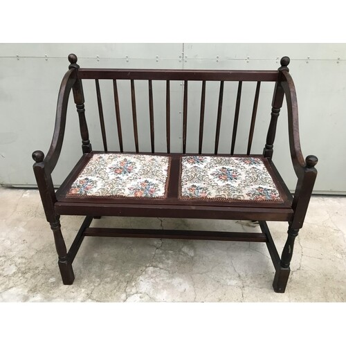 Antique Wooden 2-Seat Sofa, Seats Upholstered in Fabric