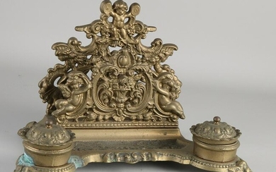 Antique copper historicism inkstand with putti.&#160