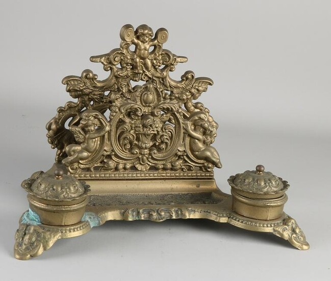 Antique copper historicism inkstand with putti.&#160