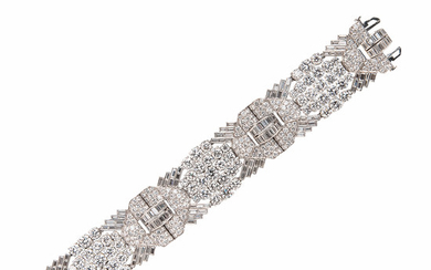 Art Deco Platinum and Diamond Strap Bracelet