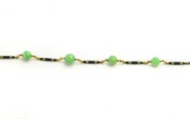 Art Deco Yellow Gold Jade and Enamel Bracelet