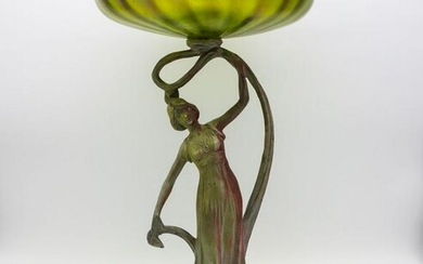Antique Art Nouveau Figural Art Glass Compote