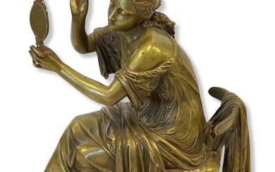 Art Nouveau Gilt Bronze Figure of a Woman Seated with Hand Mirror