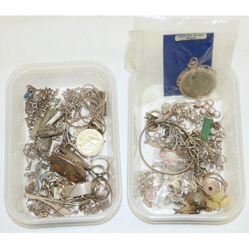 Assortment of silver and white metal jewellery including cha...