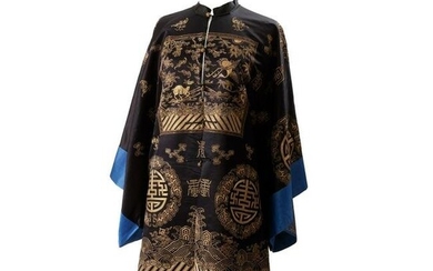 BLACK-GROUND SILK EMBROIDERED 'SHOU' OVERCOAT LATE QING