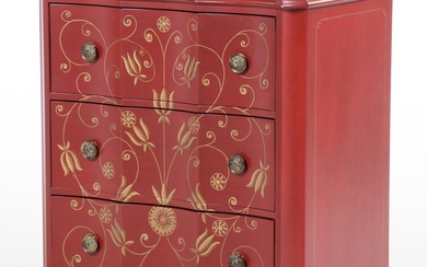 Baroque Style Red-Painted and Parcel-Gilt Three-Drawer Serpentine Commode
