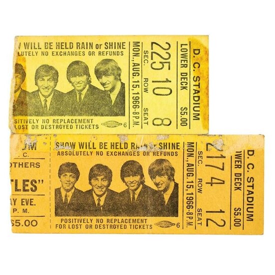 Beatles (2) 1966 D. C. Stadium Ticket Stubs