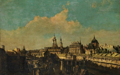 Bernardo Bellotto, auch genannt "Canaletto", 1721 Venedig – 1780 Warschau, Nachfolge des, DRESDEN, BLICK VON AUSSEN AUF DIE ALTE FESTUNGSANLAGE MIT DEM WILSDRUFFER TOR
