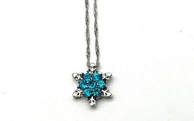 Blue Rhinestone Snowflake Pendant Paired With Silver 925 Snake Link Necklace