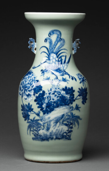 Blue and White Celadon Ground 'Phoenix' Vase