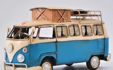 Blue and White Kombi with Roof Rack Classic Volkswagen Die Cast Car Figurine