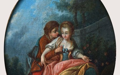 Boucher, François, 1703 - 1770, Succession Scène galante avec couple en plein air. Huile sur...