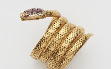 Bracelet-serpent Art Nouveau Or jaune 18 ct. Bracelet flexible en spirale de Tubogaz avec structure...
