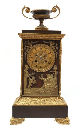 (-), Brass Louis Seize table clock with vase...