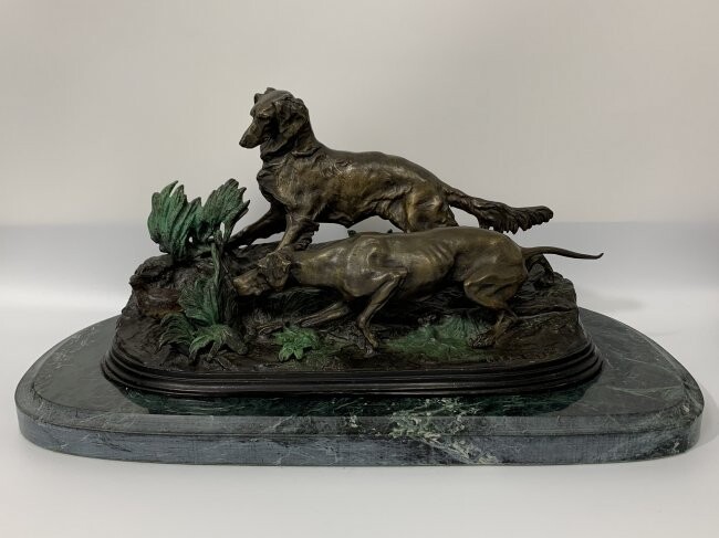 Bronze Sculpture Pointer Dogs Hunting Pierre-Jules Mene