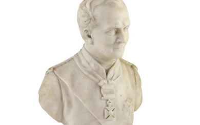 Buste en marbre du milieu du 19e siècle représentant un officier de l'armée britannique de...