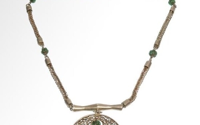 Byzantine Silver and Emerald Necklace with Pendant, c.