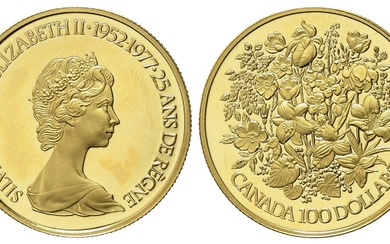 CANADA. 100 dollars 1977. 25e anniversaire du couronnement d'Elizabeth II 1952-1977. Au titre 917 (16,97...