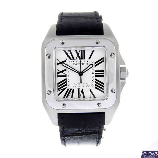 CARTIER - a gentleman's stainless steel Santos 100 wrist watch.