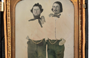 [CIVIL WAR]. Quarter plate ambrotype of a pair of men, possibly naval subjects.