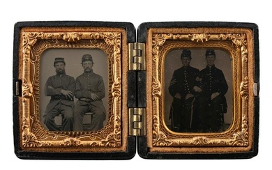 [CIVIL WAR]. Two sixteenth plate tintypes of Civil War NCO pards housed together in Union case.