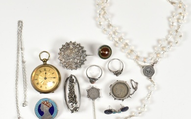 COLLECTION OF SILVER JEWELLERY INCLUDING MELTIS FOB WATCH