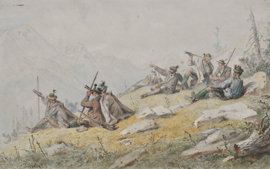 Carl Goebel (Wien/Vienna 1824 – 1899) Cacciatori in montagna, 1870...