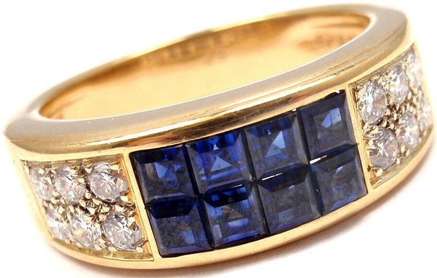 Cartier 18k Yellow Gold Diamond Invisible Set Sapphire