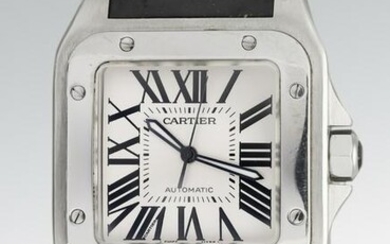 Cartier Santos 100 stainless watch w/ croc band