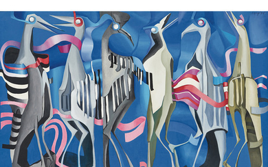 Cecily Sash South African 1924-2019 Birds (from the Migration series) 1975 oil on canvas laid down on board signed and d...