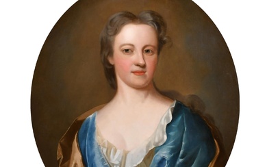 Cercle de Michael Dahl (1659-1743) Suédois/Britannique. Portrait en buste d'une dame, Huile sur toile, Ovale...