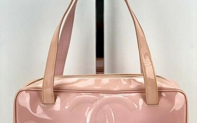 Chanel Triple CC Logo Medium Pink Patent Leather Tote