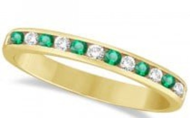 Channel-Set Emerald and Diamond Ring Band 14k Yellow Gold 1.00ctw