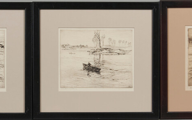 Charles Herbert Woodbury (1864-1940) Three Maritime Scenes Each signed 'Charles H. Woodbury' in pencil lower left, etchings on paper, matted and framed. plates 8 7/8 x 11 in. (22.7 x 28.0 cm)